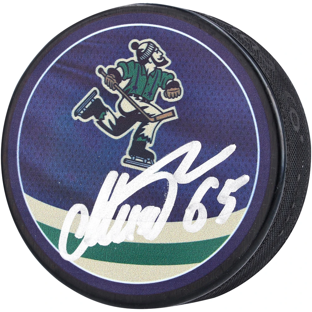 Rondelle de hockey rétro inversée autographiée par Ilya Mikheyev des Canucks de Vancouver 2022-23