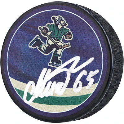 Rondelle de hockey rétro inversée autographiée par Ilya Mikheyev des Canucks de Vancouver 2022-23