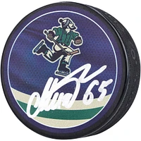 Rondelle de hockey rétro inversée autographiée par Ilya Mikheyev des Canucks de Vancouver 2022-23