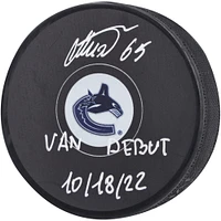 Ilya Mikheyev Vancouver Canucks Autographed Hockey Puck with "Van Debut 10/18/22" Inscription
