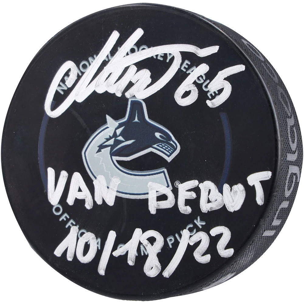 Ilya Mikheyev Vancouver Canucks Autographed Official Game Puck with "Van Debut 10/18/22" Inscription