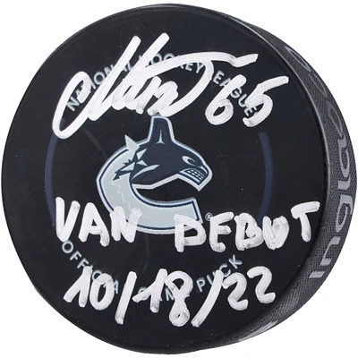 Ilya Mikheyev Vancouver Canucks Autographed Official Game Puck with "Van Debut 10/18/22" Inscription