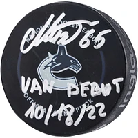 Ilya Mikheyev Vancouver Canucks Autographed Official Game Puck with "Van Debut 10/18/22" Inscription