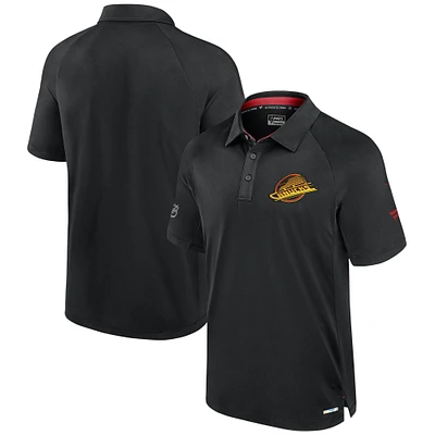 Polo authentique Pro Fanatics noir pour homme des Vancouver Canucks