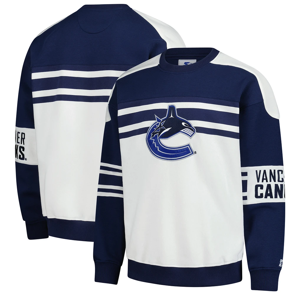 Men's Starter  White Vancouver Canucks Defense Fleece Crewneck Pullover Sweatshirt