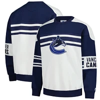 Men's Starter  White Vancouver Canucks Defense Fleece Crewneck Pullover Sweatshirt