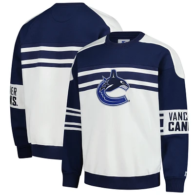 Men's Starter  White Vancouver Canucks Defense Fleece Crewneck Pullover Sweatshirt