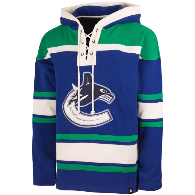 Chandail à capuchon 47 Elias Pettersson pour hommes, bleu Vancouver Canucks Lacer Player Name & Number