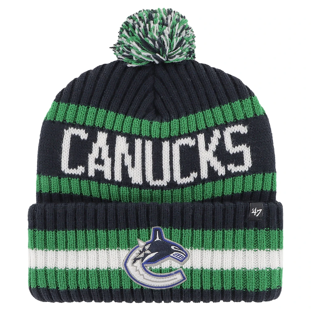 Bonnet en tricot à revers Bering bleu marine '47 pour homme avec pompon des Vancouver Canucks