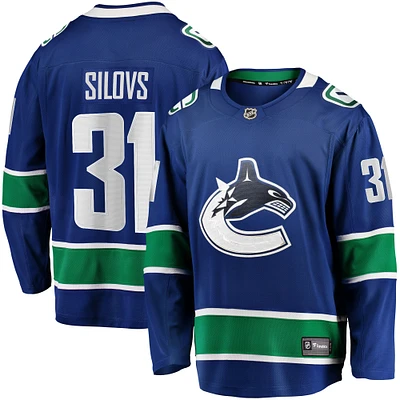 Fanatics pour hommes Arturs Silovs bleu Vancouver Canucks Home Premier Breakaway Player - Maillot