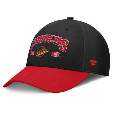 Casquette Fanatics noire/rouge pour homme Vancouver Canucks Captain Flex