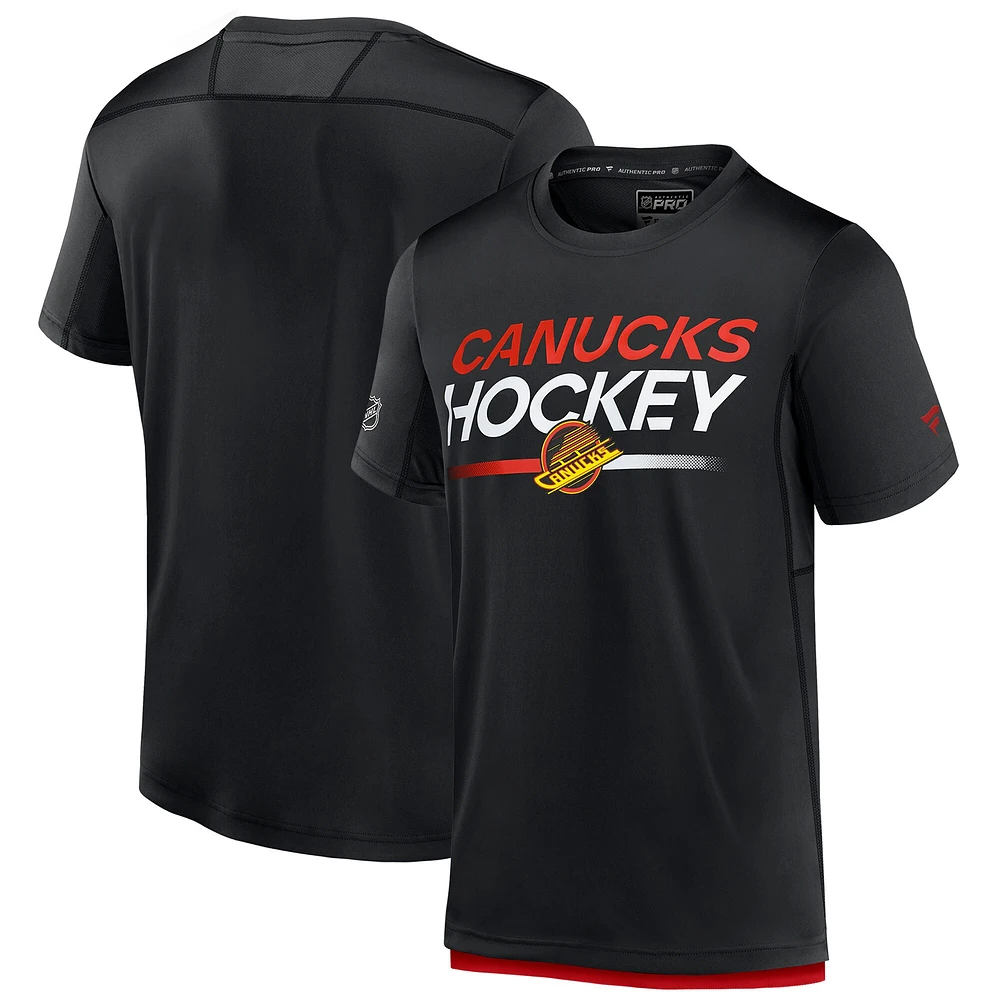 T-shirt authentique Pro Tech Fanatics pour homme, noir, Vancouver Canucks
