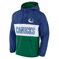 Men's Fanatics Blue/Green Vancouver Canucks Backhand Shooter Defender Anorak Raglan Hoodie Quarter-Zip Jacket