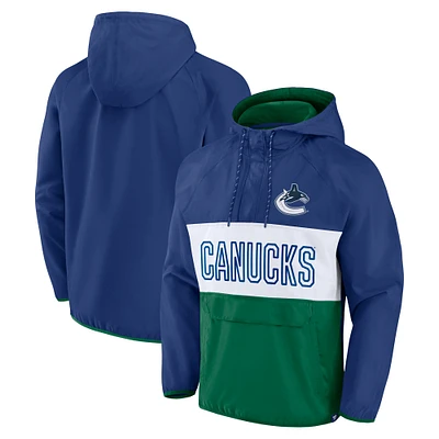 Veste à capuche et zip quart de tour Fanatics bleu/vert Vancouver Canucks Backhand Shooter Defender Anorak pour homme