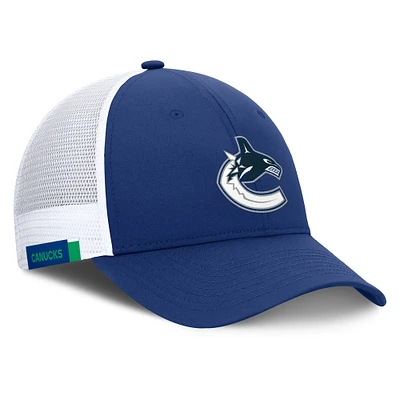 Casquette ajustable authentique Pro Rink bleu/blanc pour hommes des Canucks de Vancouver Fanatics