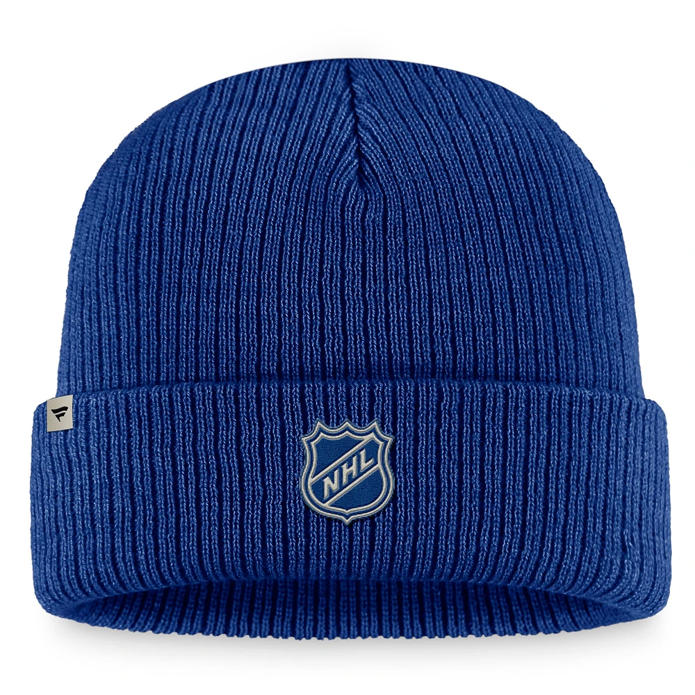 Fanatics Blue Vancouver Canucks Repêchage 2022 de la LNH pour hommes - Bonnet en tricot à revers professionnel authentique