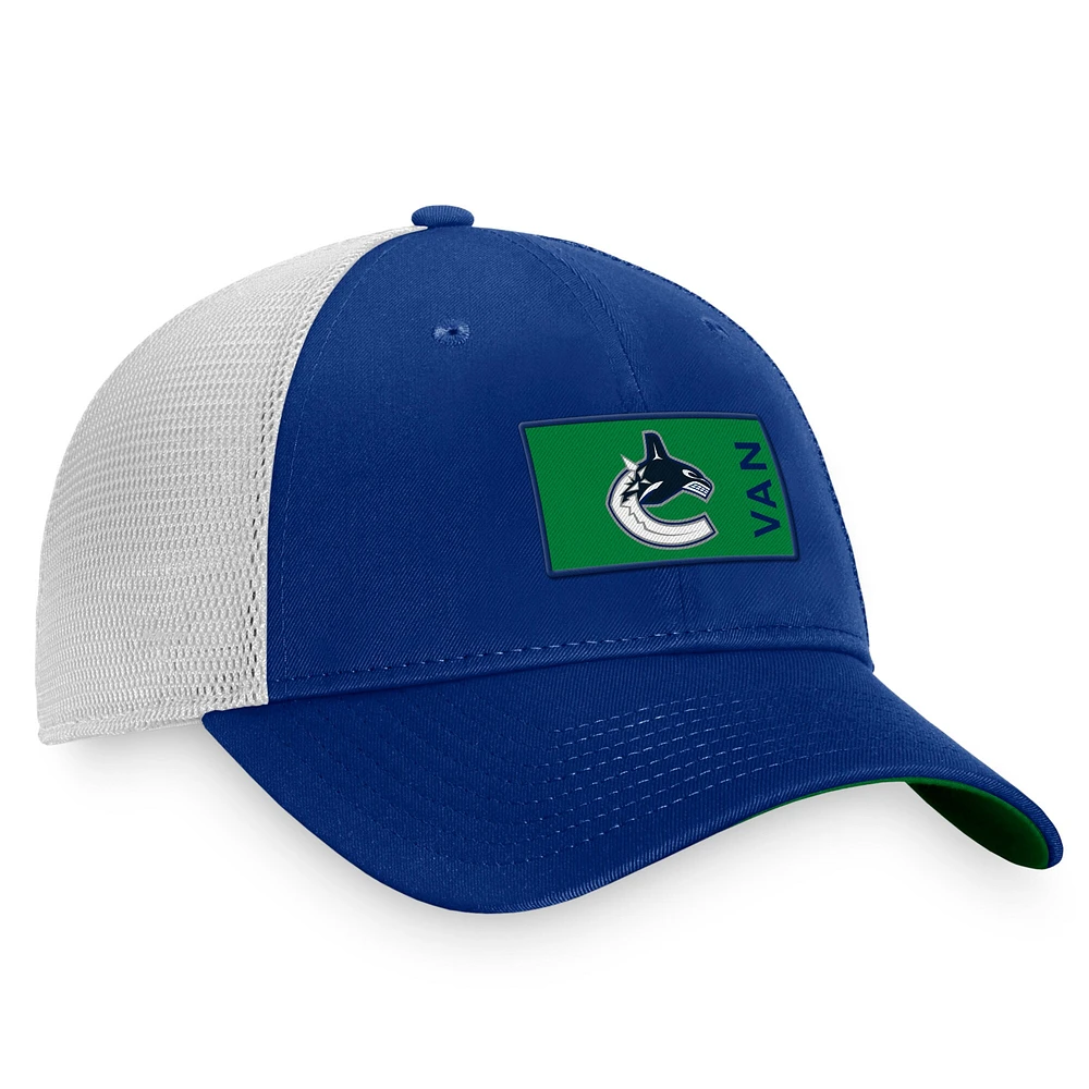 Fanatics Blue Vancouver Canucks 2022 NHL Draft pour hommes - Casquette réglable authentique Pro Rink Trucker