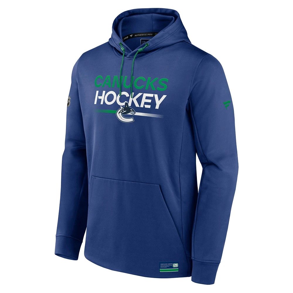 Sweat à capuche en molleton authentique bleu Fanatics des Canucks de Vancouver pour homme