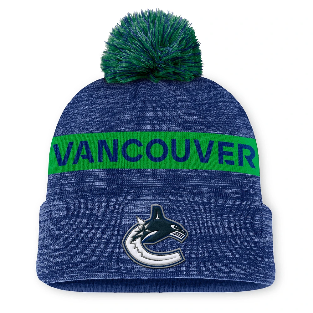 Men's Fanatics Blue Vancouver Canucks Authentic Pro Rink Cuffed Knit Hat with Pom