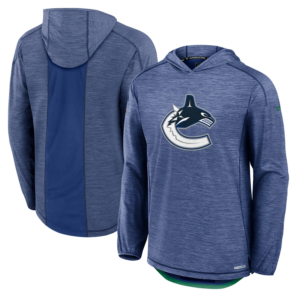 Sweat à capuche léger Authentic Pro Rink bleu pour hommes Fanatics Vancouver Canucks