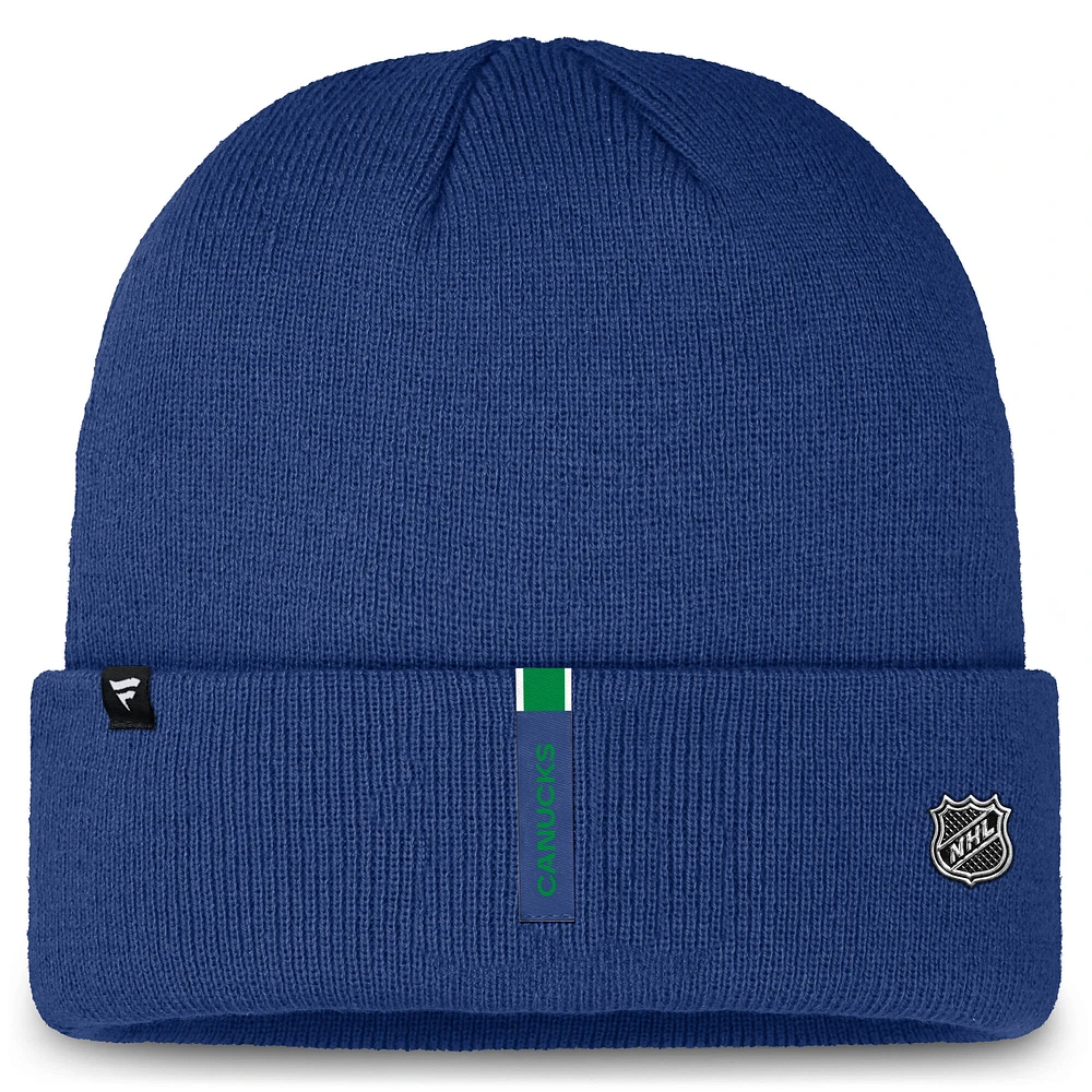 Bonnet en tricot à revers authentique Pro Rink Prime des Canucks de Vancouver bleu Fanatics pour homme