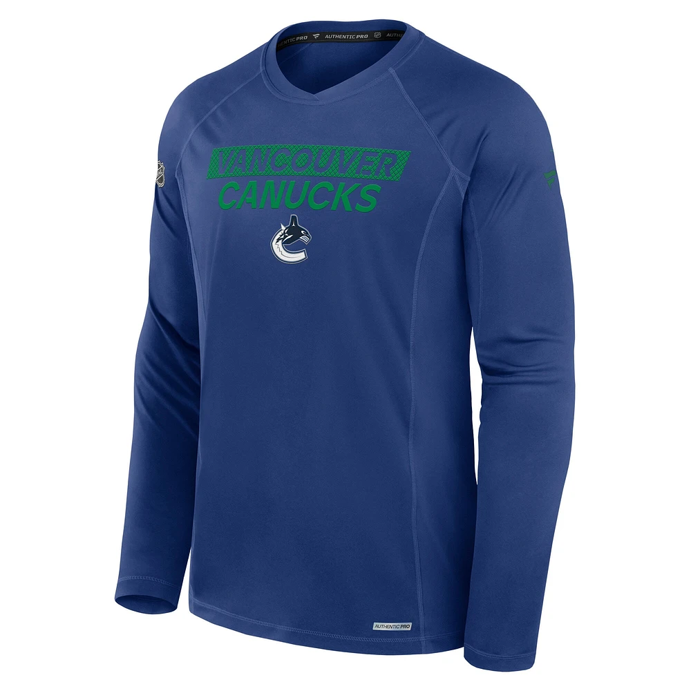 Men's Fanatics  Blue Vancouver Canucks Authentic Pro Rink Tech Long Sleeve T-Shirt