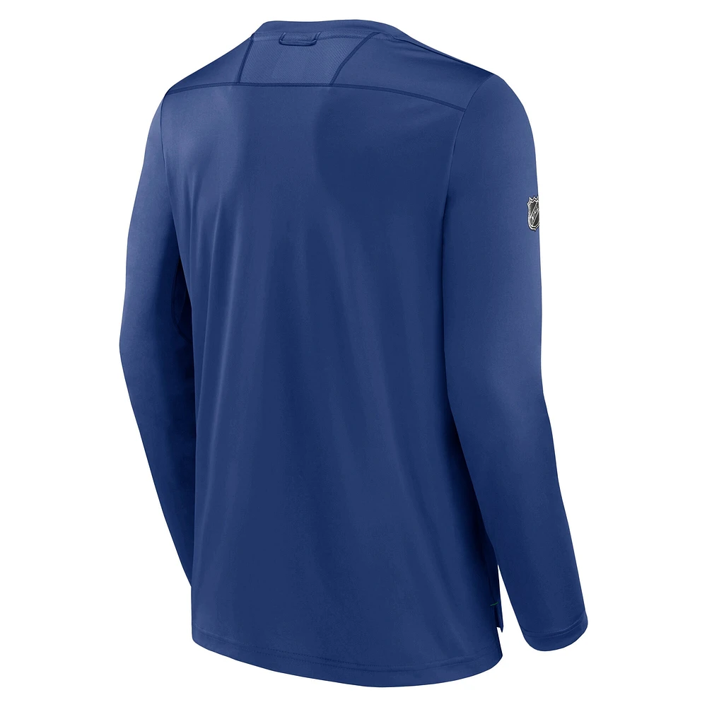 T-shirt à manches longues Authentic Pro Tech bleu pour homme des Vancouver Canucks Fanatics