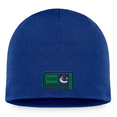 Bonnet en tricot authentique Pro Training Camp des Canucks de Vancouver Fanatics bleu pour hommes