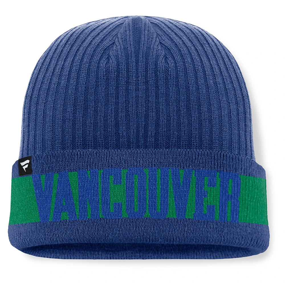 Bonnet en tricot à revers bleu Fanatics pour homme des Vancouver Canucks