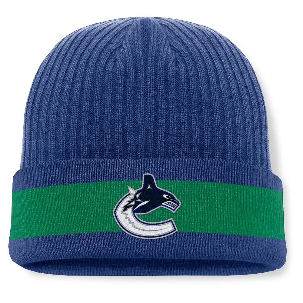 Bonnet en tricot à revers bleu Fanatics pour homme des Vancouver Canucks