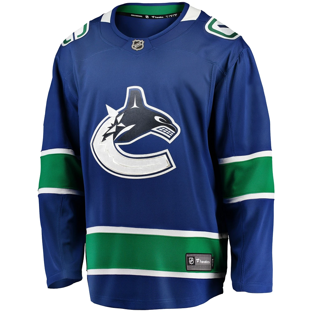 Maillot Breakaway de l'équipe à domicile des Canucks Vancouver Fanatics pour hommes, bleu