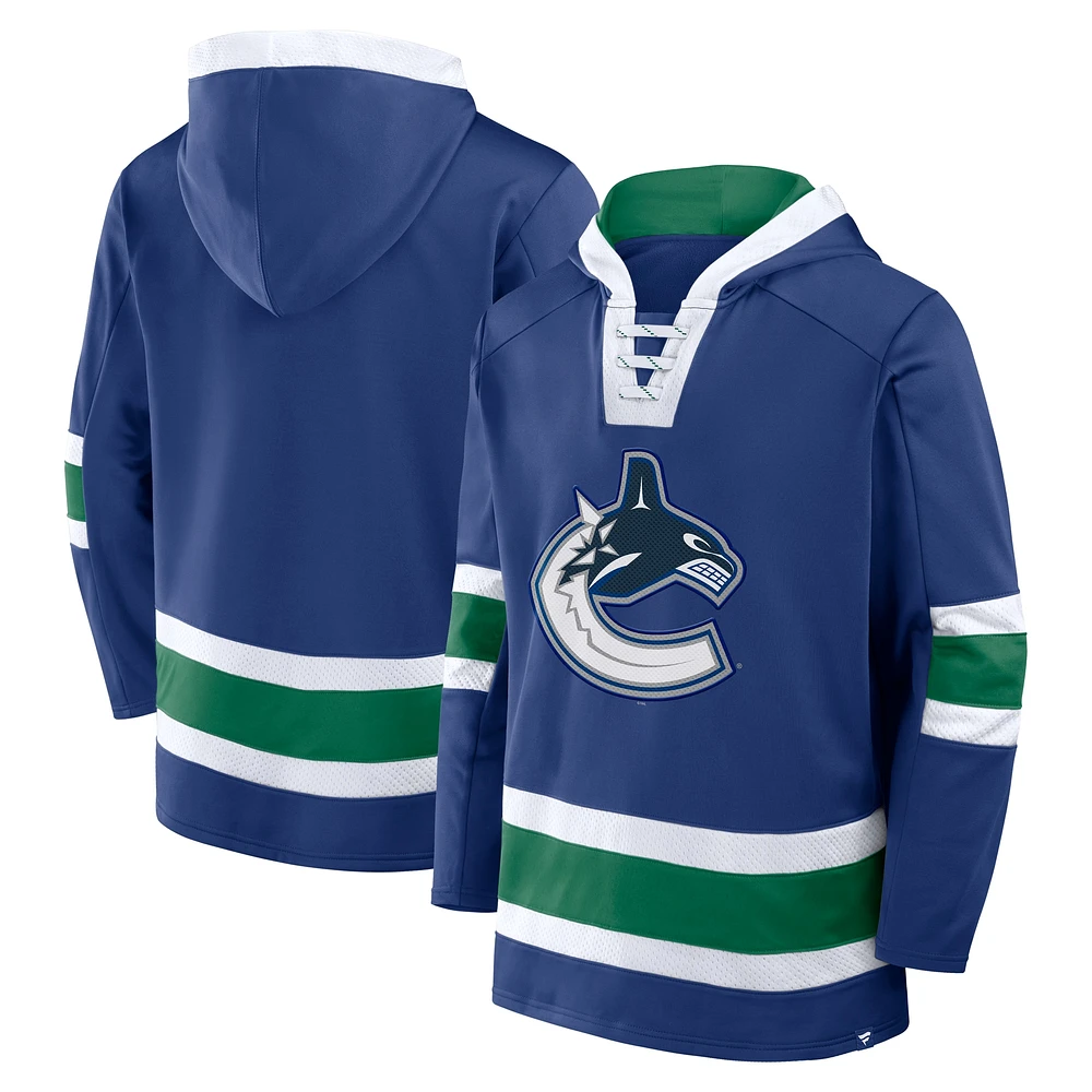 Men's Fanatics  Blue Vancouver Canucks Inside Line Fleece Pullover Hoodie