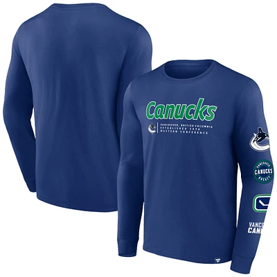 T-shirt bleu à manches longues Fanatics pour hommes des Canucks de Vancouver Strike the Goal