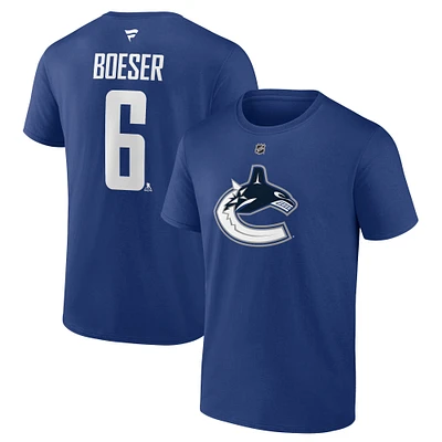 Fanatics Branded Brock Boeser Blue Vancouver Canucks Logo Authentic Stack Name and Number - T-shirt