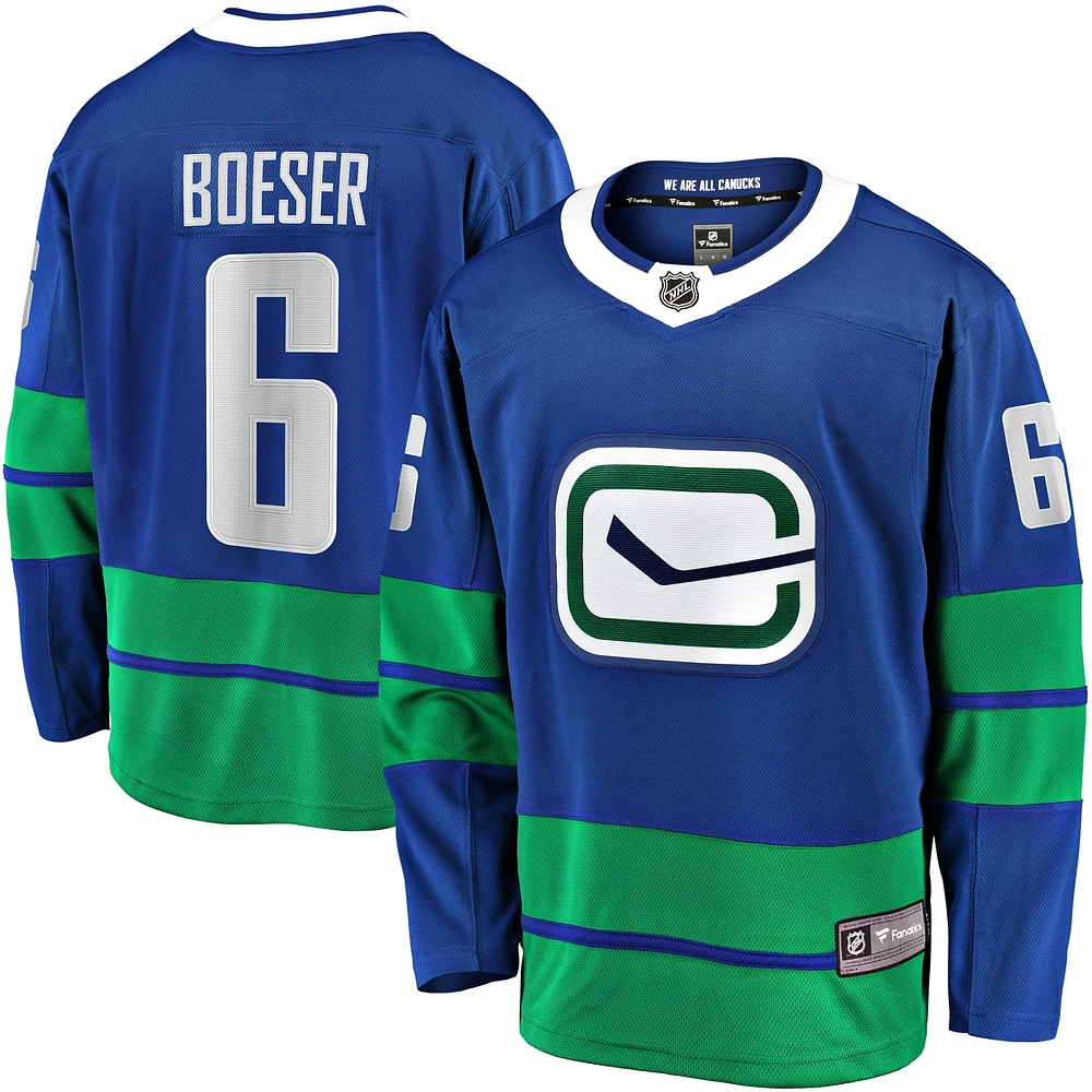 Maillot de joueur première division des Vancouver Canucks Brock Boeser bleu pour hommes Fanatics