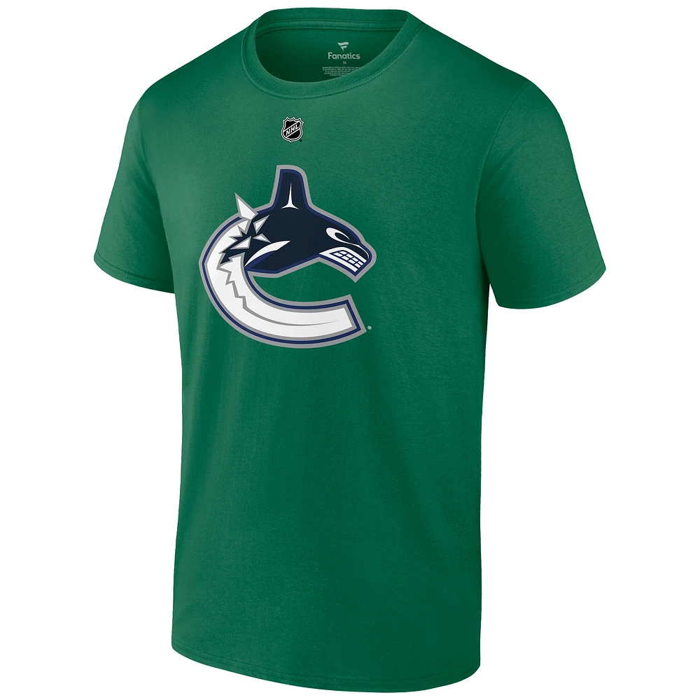 Men's Fanatics Brock Boeser Green Vancouver Canucks Authentic Stack Name & Number T-Shirt