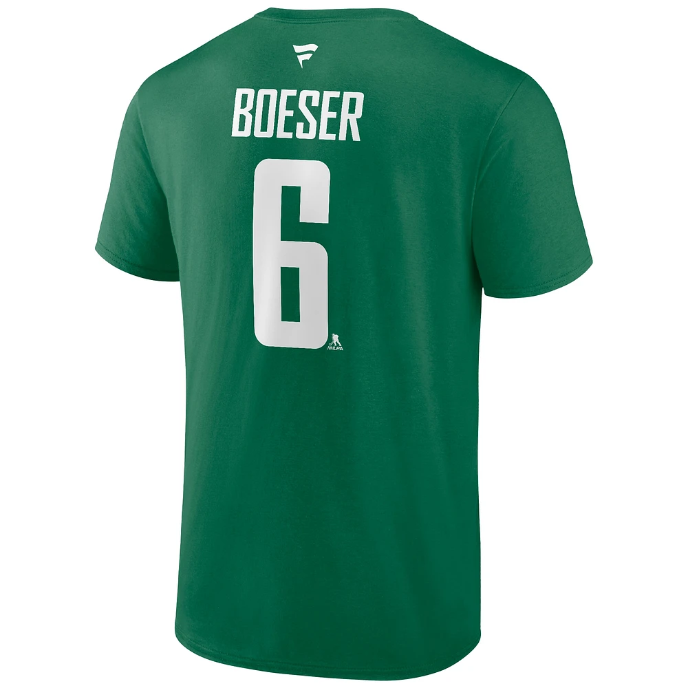 Men's Fanatics Brock Boeser Green Vancouver Canucks Authentic Stack Name & Number T-Shirt