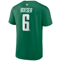 Men's Fanatics Brock Boeser Green Vancouver Canucks Authentic Stack Name & Number T-Shirt