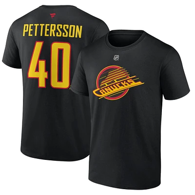 T-shirt alternatif avec nom et numéro de pile authentique des Canucks Vancouver Fanatics Elias Pettersson pour hommes, noir