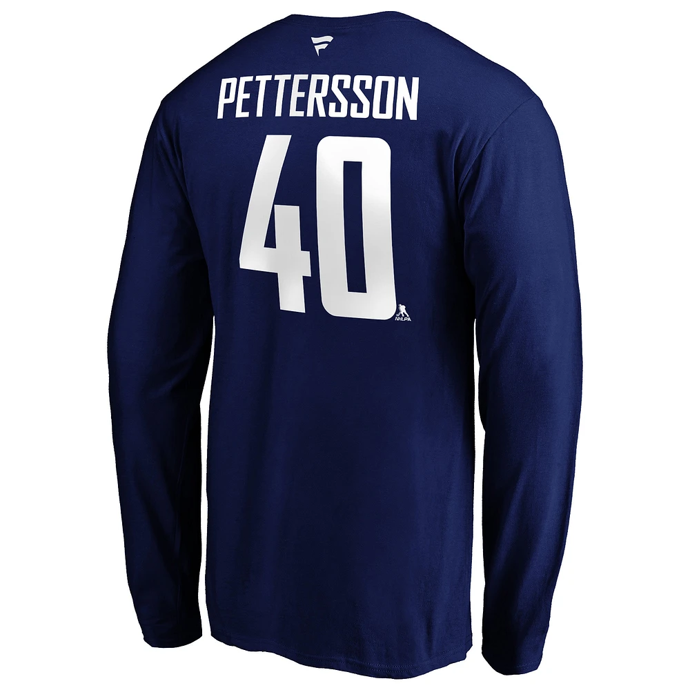 Fanatics Branded Elias Pettersson Blue Vancouver Canucks Authentic Stack Name & Number - T-shirt à manches longues