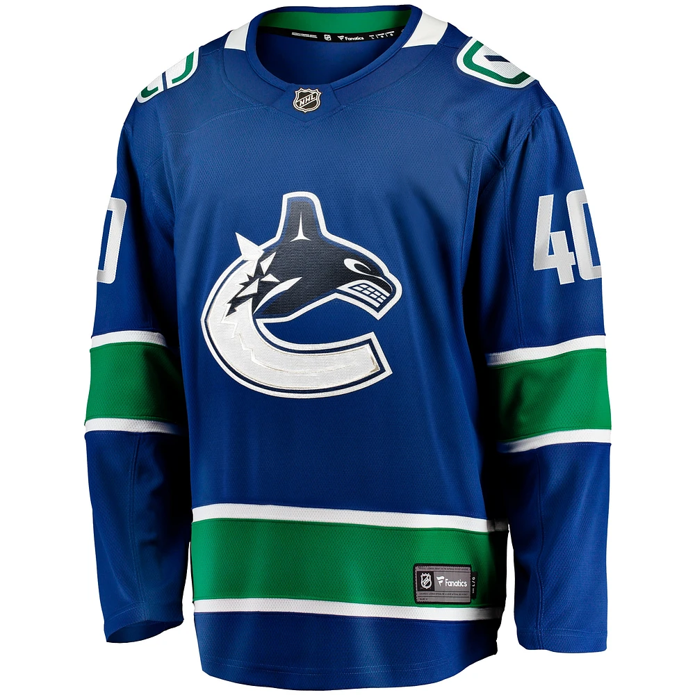 Maillot d'évasion à domicile des Canucks de Vancouver bleu Fanatics Elias Pettersson pour hommes