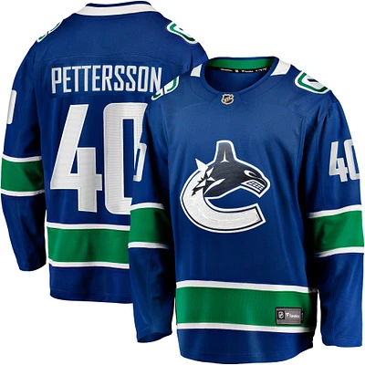 Maillot d'évasion à domicile des Canucks de Vancouver bleu Fanatics Elias Pettersson pour hommes