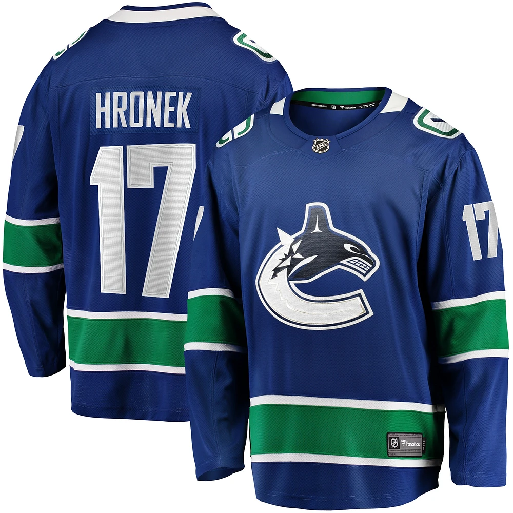 Maillot d'échappée à domicile des Canucks de Vancouver bleu Fanatics Filip Hronek pour hommes