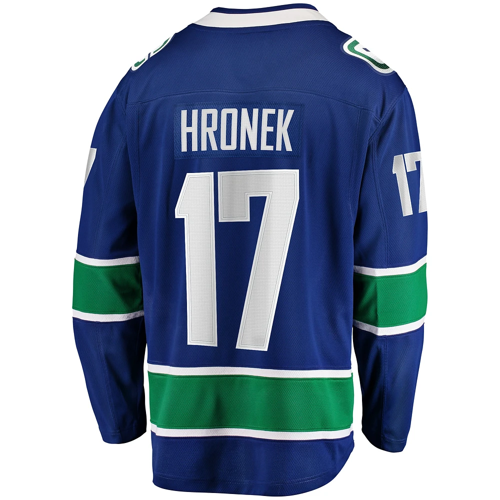 Maillot d'échappée à domicile des Canucks de Vancouver bleu Fanatics Filip Hronek pour hommes