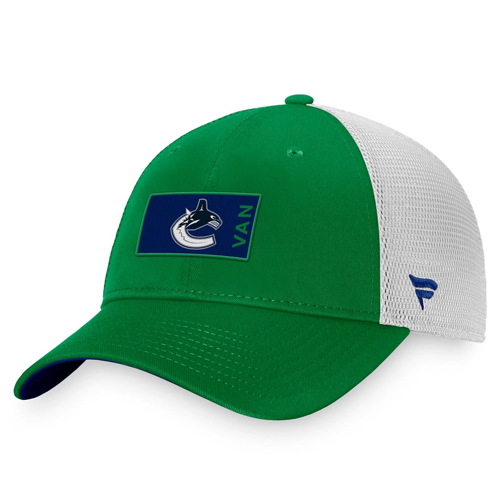 Fanatics pour hommes, vert, Canucks de Vancouver, repêchage 2022 de la LNH - Casquette Snapback authentique Pro Rink Trucker