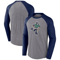 Men's Fanatics Heather Gray Vancouver Canucks Reverse Retro Raglan Tri-Blend Long Sleeve T-Shirt