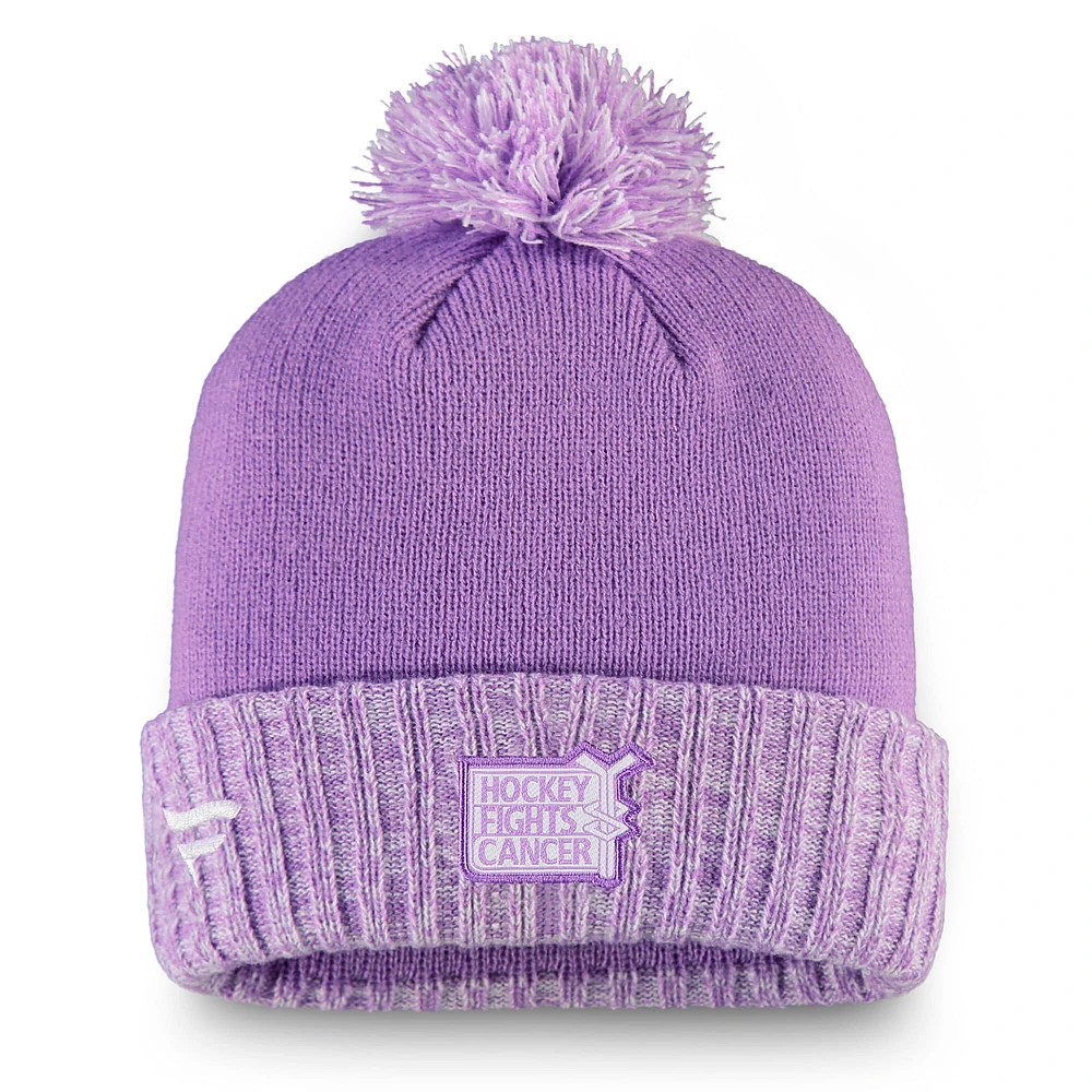 Men's Fanatics Heather Purple Vancouver Canucks Hockey Fights Cancer Cuffed Knit Hat with Pom