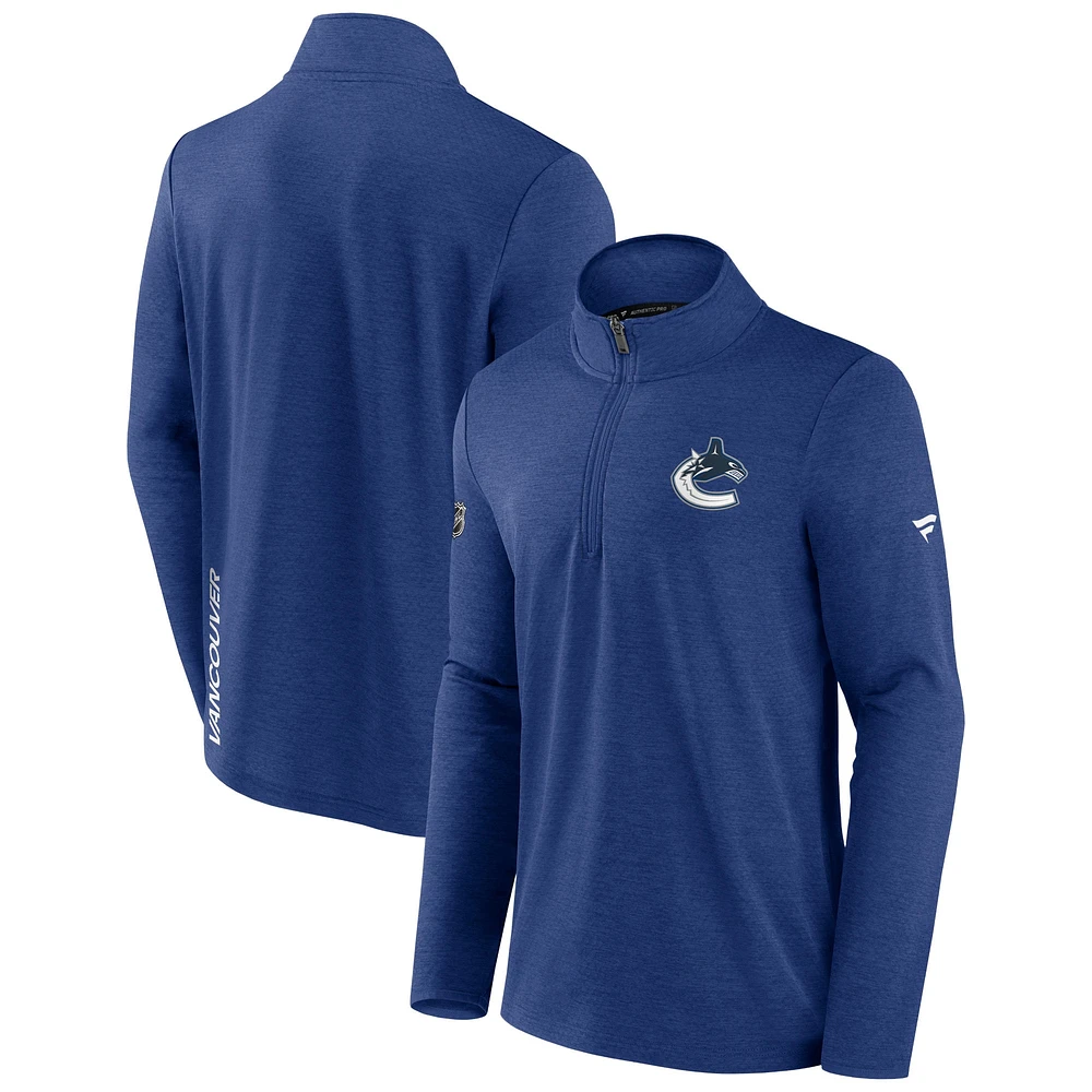 Men's Fanatics Heather Royal Vancouver Canucks 2022 Authentic Pro Fleece - Quarter-Zip Jacket