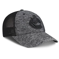 Men's Fanatics Heathered Black/Black Vancouver Canucks Authentic Pro Training & Travel Trucker Flex Hat