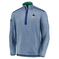 Men's Fanatics Heathered Blue Vancouver Canucks Authentic Pro Travel & Training Quarter-Zip Jacket